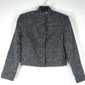 Vintage 80's Eva Black Tweed Cropped Jacket - S - Bouclé Blazer Tweed Academia